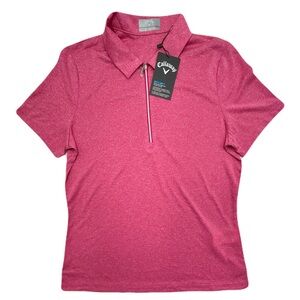 CALLAWAY Women's Pink Short-Sleeve Golf Polo Shirt, Quarter-Zip Closure SMALL